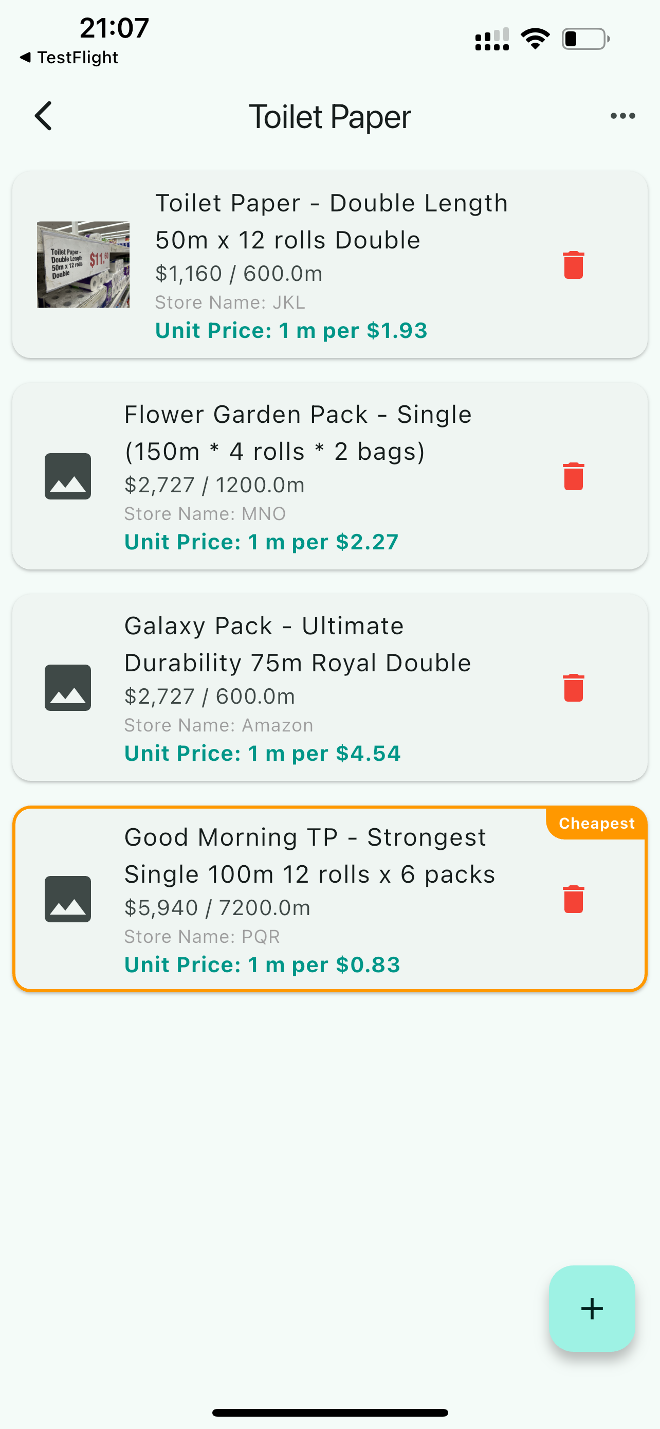 Unit Price Comparator