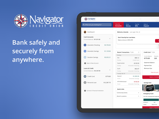 Navigator Credit Union iPad screenshot 1 - Finance app