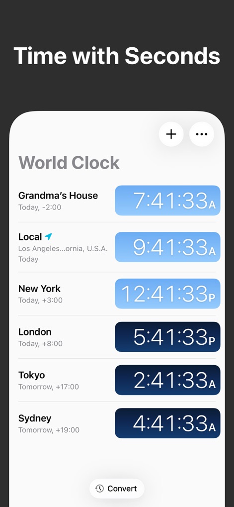 World Clock Time Zone Widgets - Questa funzionalità offre una precisione al secondo per ogni orario visualizzato, accompagnata dalle etichette di giorno e fuso orario, per un monitoraggio temporale estremamente dettagliato.