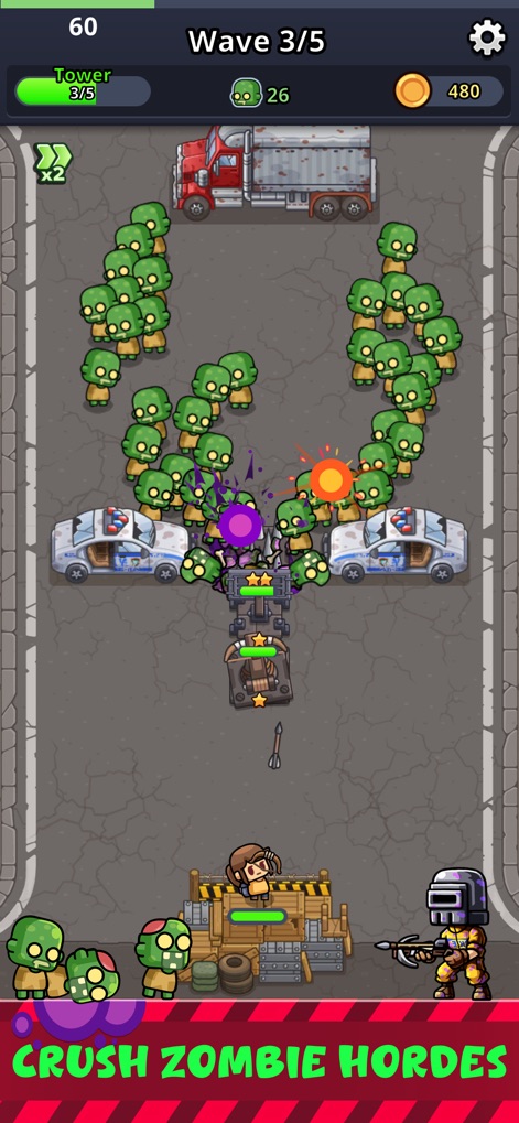 Zombie Fortress: Trap Defense - See how the app showcases early-game strategic placement of the main character and initial barricade setups against approaching zombie waves.