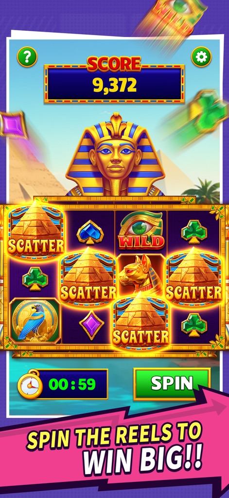Nile Riches Reelst：Real Cash - The core gameplay is revealed through an engaging slot interface, prominently featuring classic 'Ancient Egypt symbols' and an intuitive 'Spin button' for play.