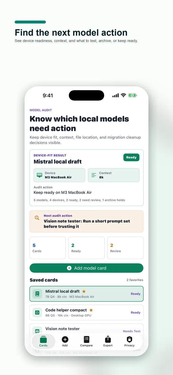 Screenshot #1 pour Local Model Card Vault