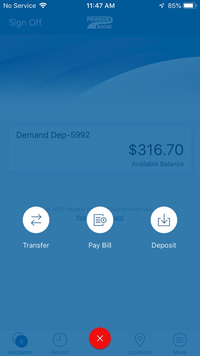 Pioneer Bank Mobile App Screenshot