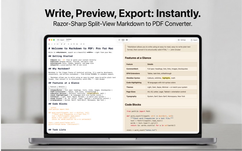 Markdown to PDF - Pro Editor screenshot