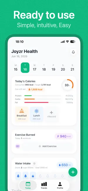 Joyzr Health: Calorie & Water screenshot 1