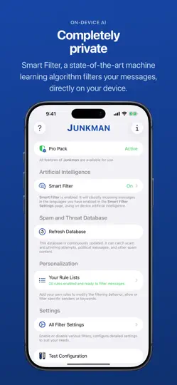 Скриншот Junkman: AI Spam SMS Blocker на iPhone 2