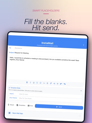 InstaMail: compose templates iPad screenshot