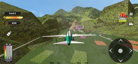 Pilot Simulator Plane Games - La aplicación sumerge al usuario en un entorno montañoso exuberante, complementado con elementos climáticos realistas como la lluvia y ruinas antiguas.