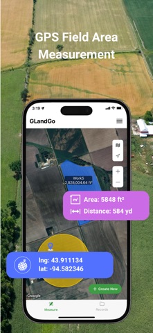 GPS Area Measure: GLandGo iPhone screenshot
