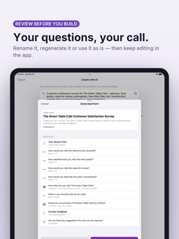 AI Form for google docs iPad screenshot