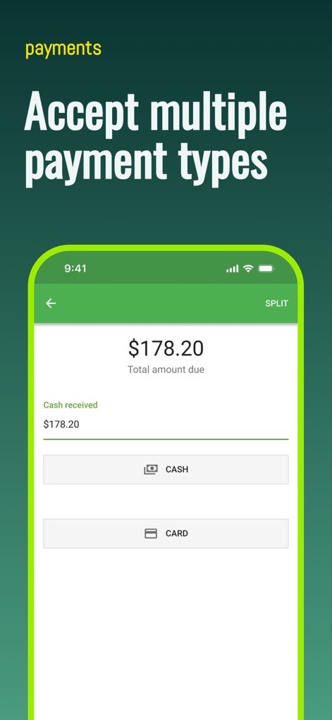 Loyverse POS - Point of Sale - Observe the app's intuitive payment screen, allowing for the acceptance of multiple payment methods like cash and card, and a precise total amount display.