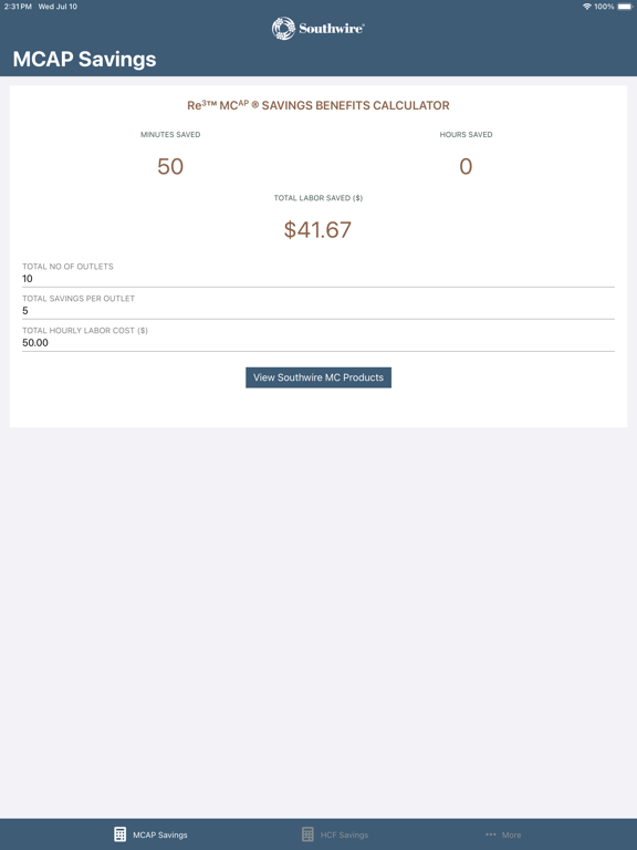 Southwire® MCAP® Savings Calc iPad screenshot 1 - Utilities app