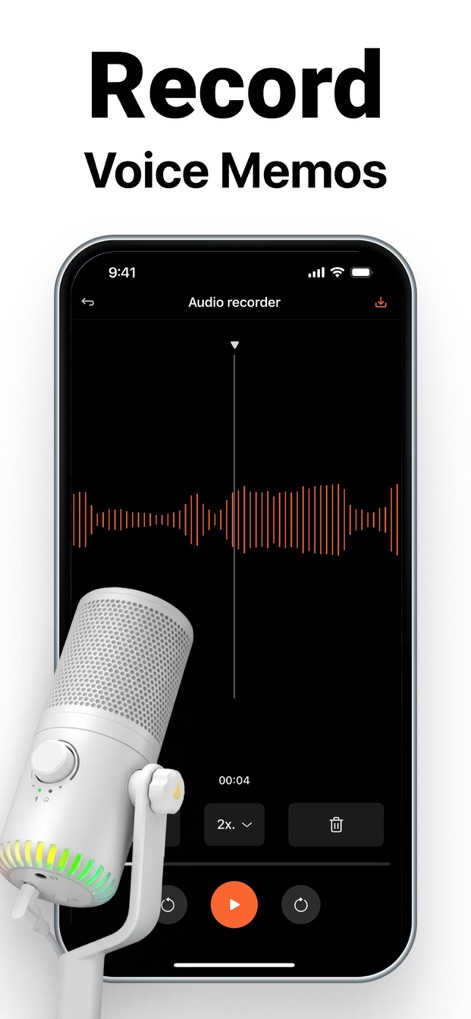 Screen Recorder - Experience pristine audio capture with the dedicated 'Audio Recorder', featuring a clear waveform visualization and a distinct microphone icon for voice memos or commentary.