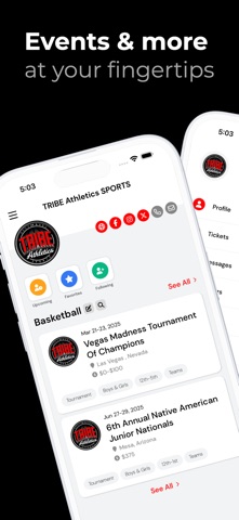 Tribe Athletics Sports Events iPhone screenshot