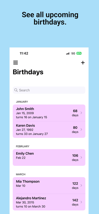 Birthday Reminders Tracker Screenshot 1 of 4