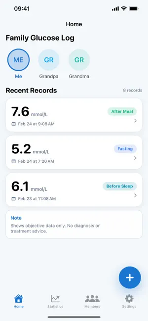 Family Glucose Log screenshot 1