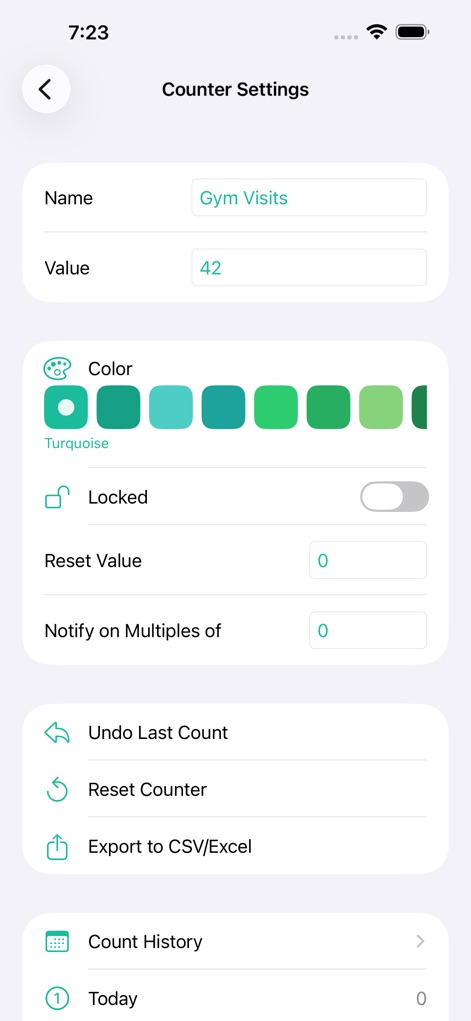 Counter Tally Count - Discover how users can configure individual counters, setting a custom name and value, and utilize advanced options such as exporting data to CSV/Excel.