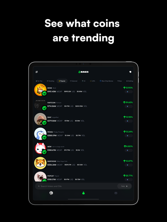 BAGS: Trade Crypto & Memes iPad screenshot 2 - Finance app