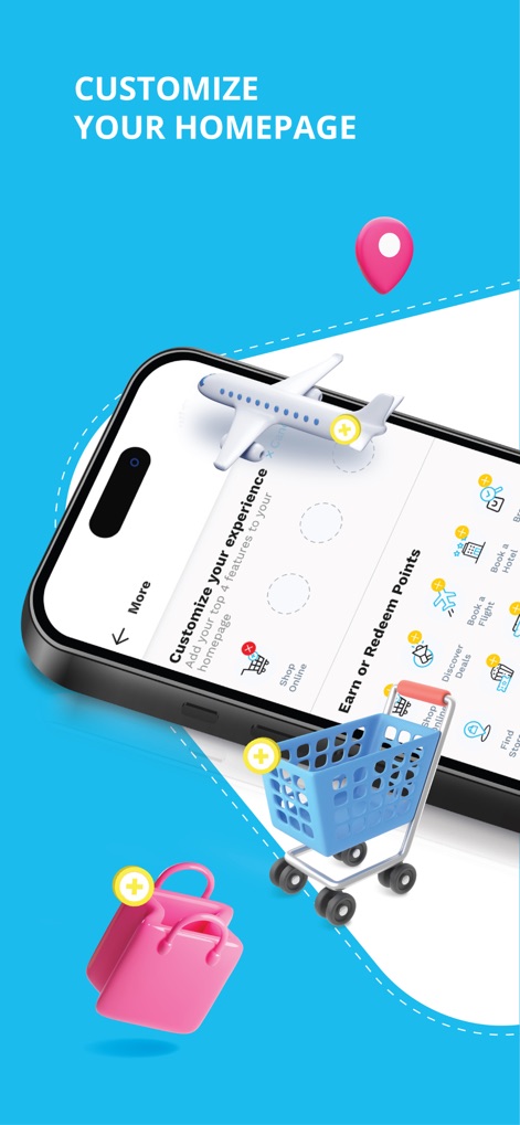 Go Rewards PH - Users can personalize their app experience by customizing their homepage, easily adding or rearranging features such as "Shop Online" and "Earn or Redeem Points" for quick access.