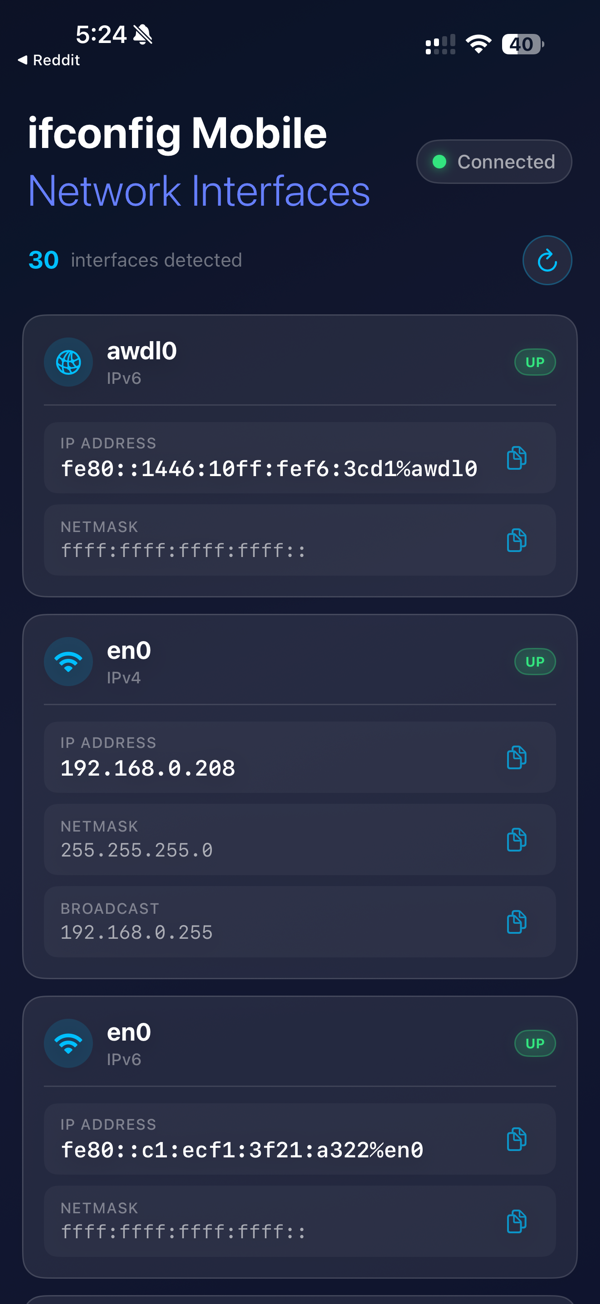 ifconfig Mobile screenshot 1