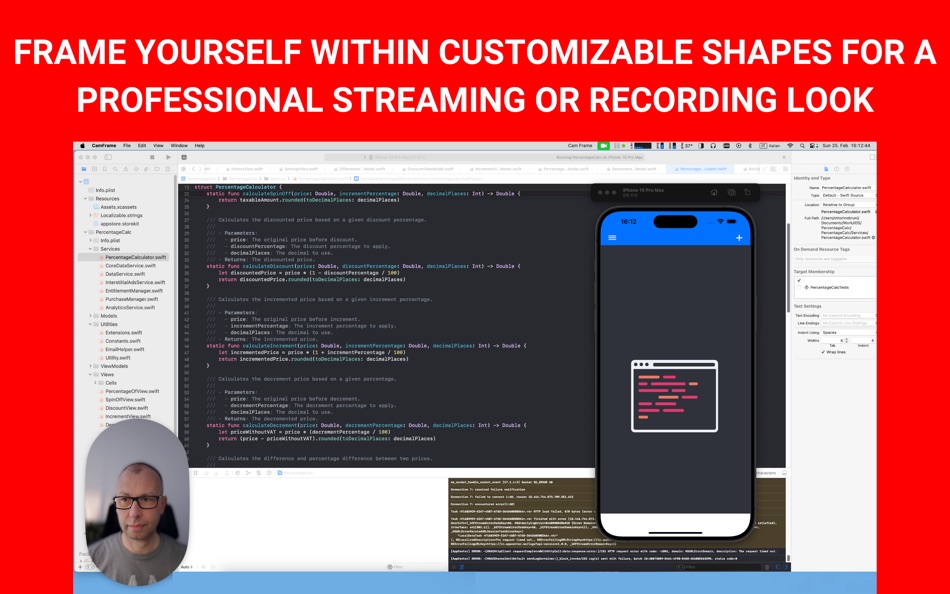 #1. CamFrame Stream Your Face (macOS) 来自: Ottorino Bruni