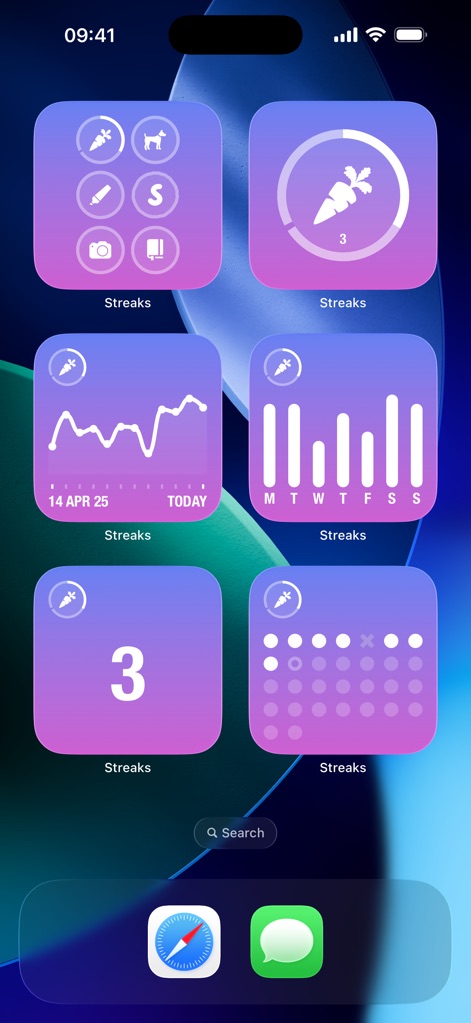 Streaks - Personalize the app's presence on your home screen with customizable widgets that display task progress, featuring various layouts like a multi-task overview and a specific habit's completion count.