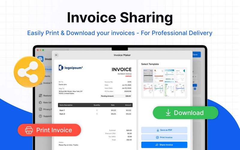Invoice Maker: invoice fly 2go iPhone screenshot