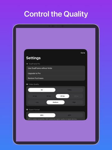 DualFrame: Dual Video Recorder iPad screenshot