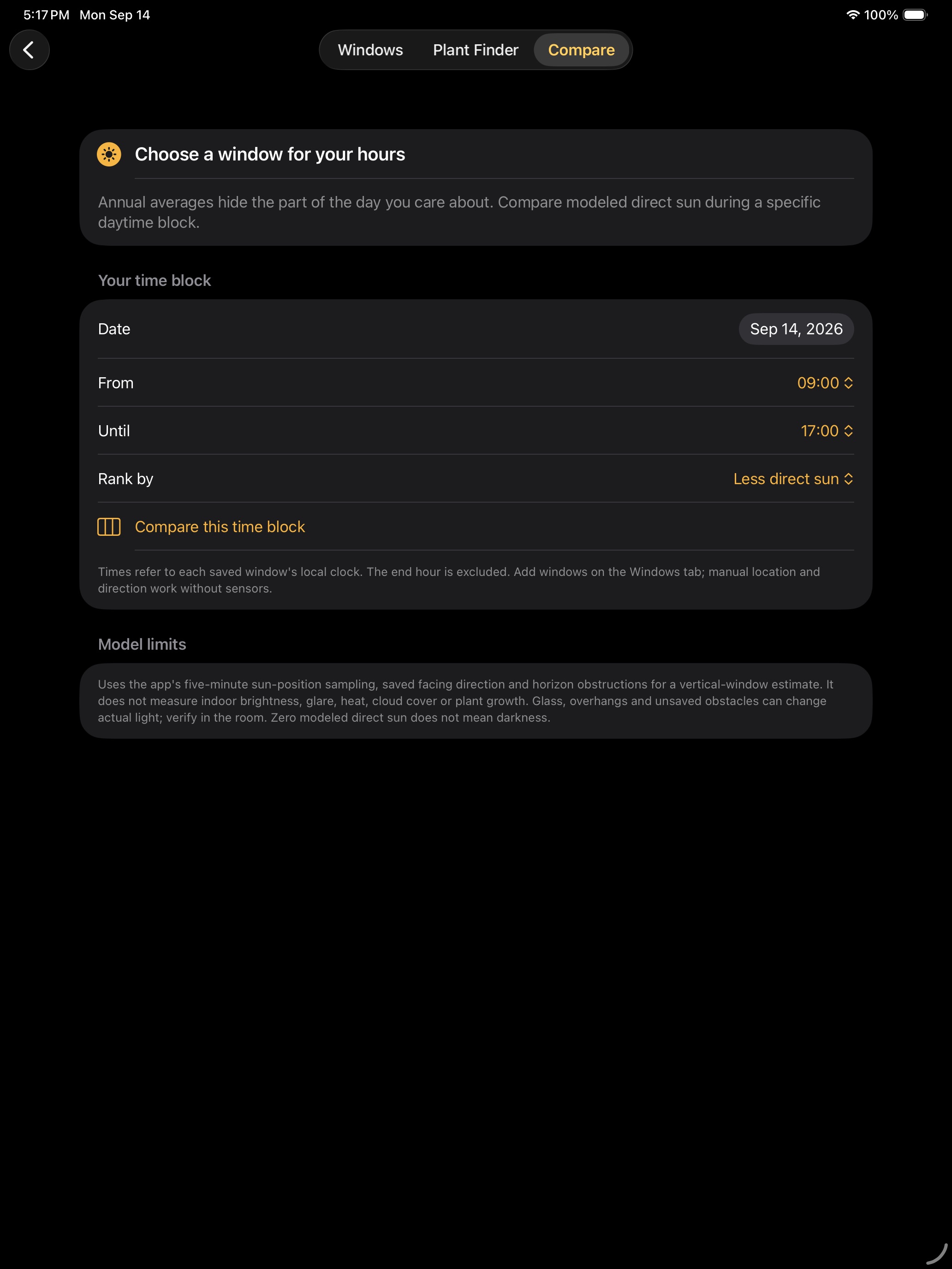 Sungrade: Window Sun Tracker iPad screenshot 1 of 3