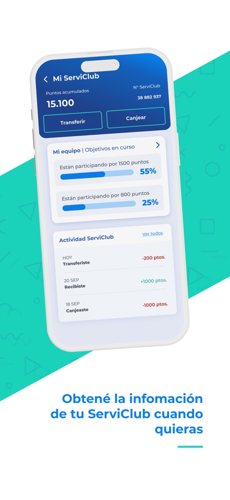 YPF App - La sección ServiClub brinda un historial detallado de movimientos de puntos y permite el seguimiento de objetivos en equipo, ofreciendo una visión completa de la actividad y el progreso del usuario en el programa.