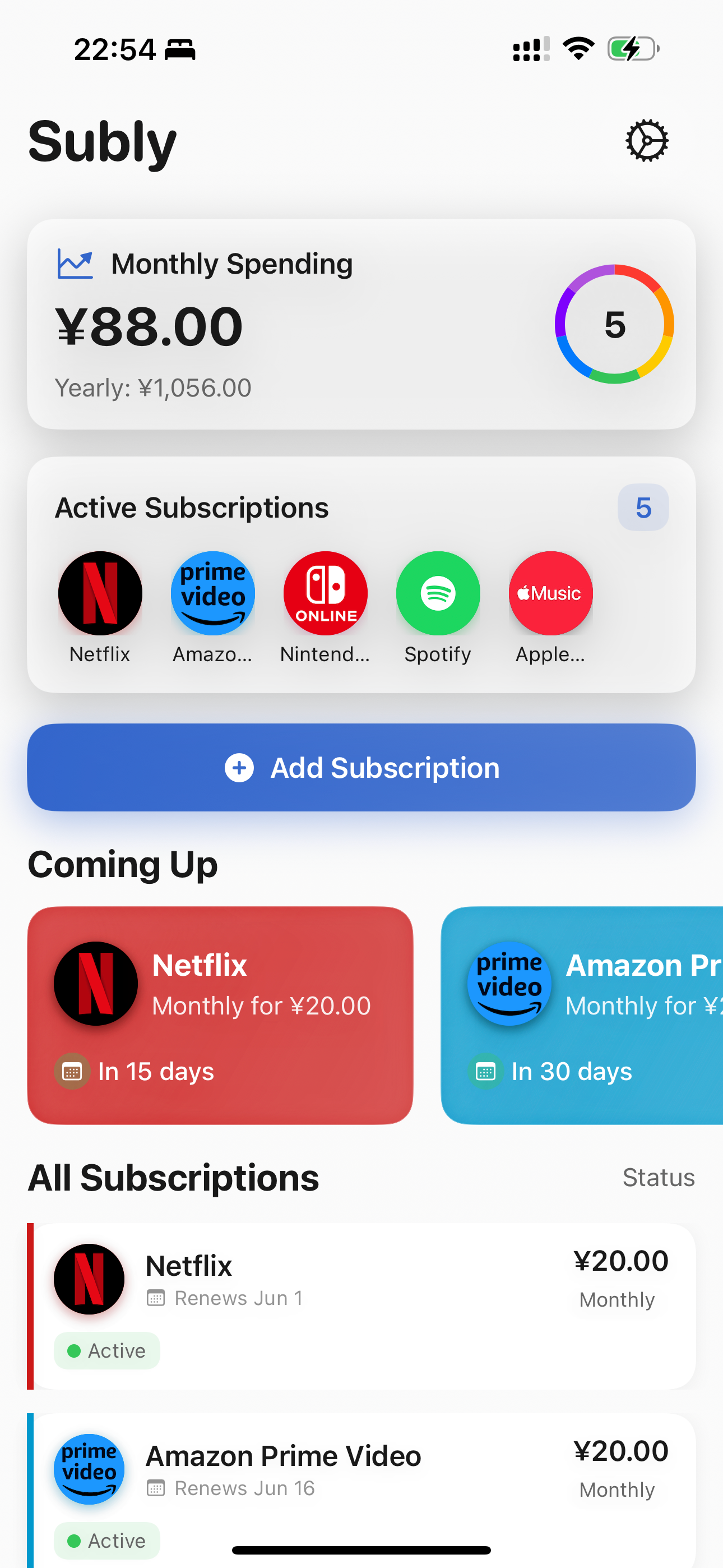 Subscription tracker: Subly