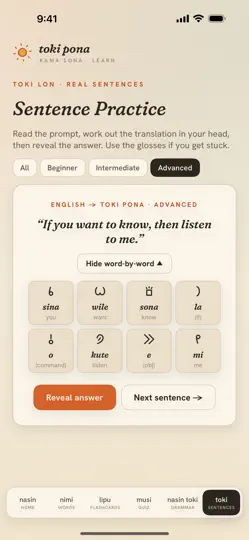 Capture d'écran de Kama Sona — Learn Toki Pona sur iPhone 5