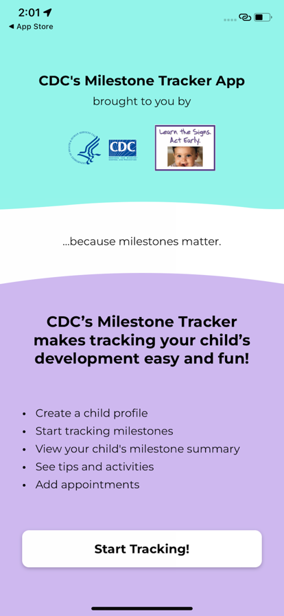 CDC's Milestone Tracker Screenshots