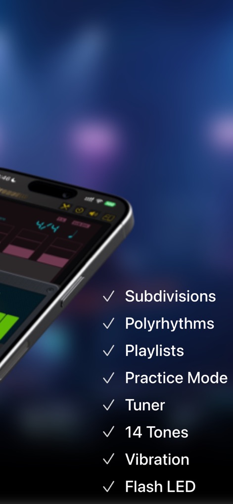 Pro Metronome - Tempo & Tuner - Delve into advanced rhythmic tools, with clear on-screen options for complex subdivisions and versatile polyrhythm settings.