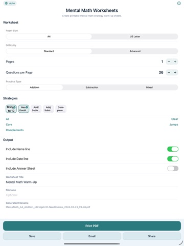 Mental Math Worksheets iPad screenshot