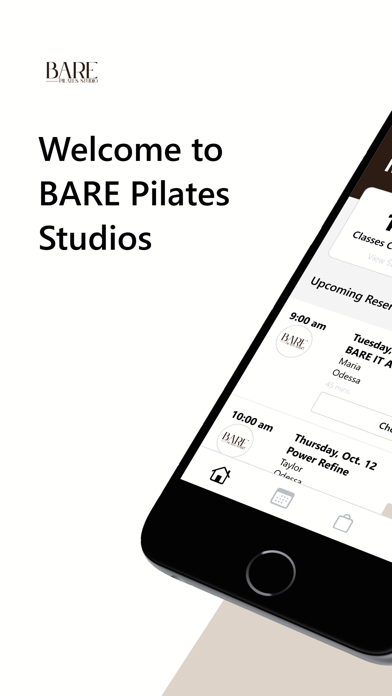BARE Pilates Studios iPhone screenshot 1 - Health & Fitness app