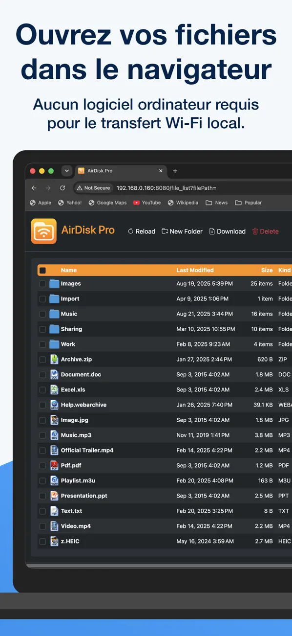 Screenshot #2 pour AirDisk: Transfert de fichiers