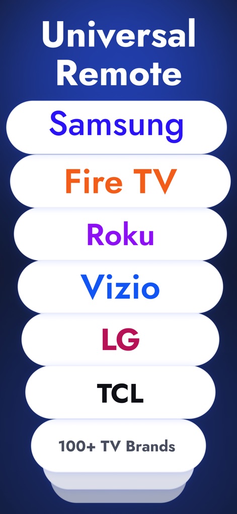Universal TV Remote Control . - See how the app supports an extensive range of TV brands and lists common streaming devices for quick selection.
