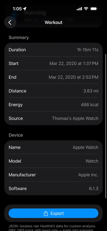 Workout Data Exporter screenshot 5 of 7