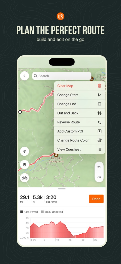 Ride with GPS: Bike Navigation - Cet outil offre des options de modification avancées comme l'ajout de points d'intérêt personnalisés, et une analyse précise du revêtement (pavé ou non pavé) pour une planification optimale.