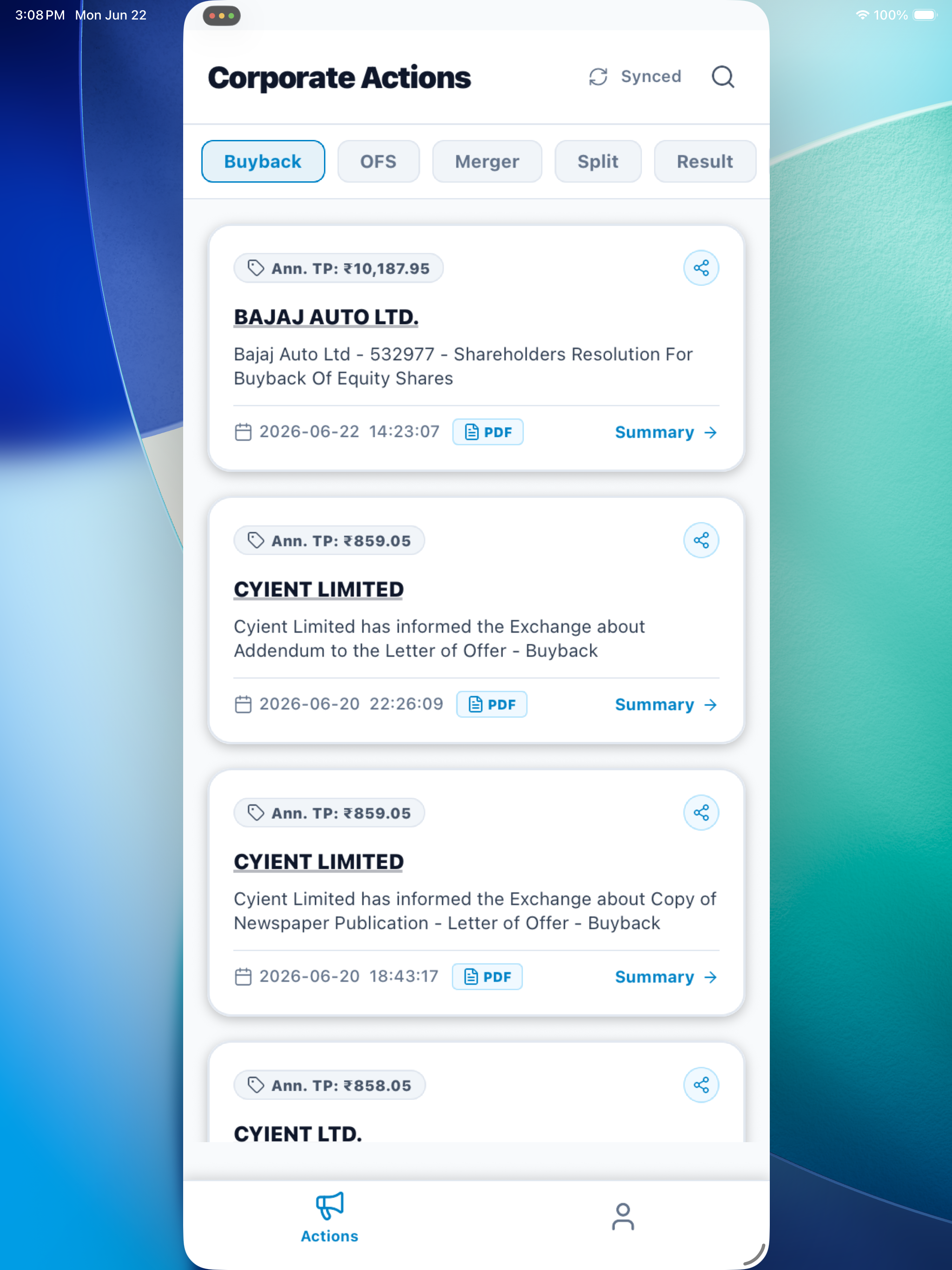 Corporate Actions screenshot 15