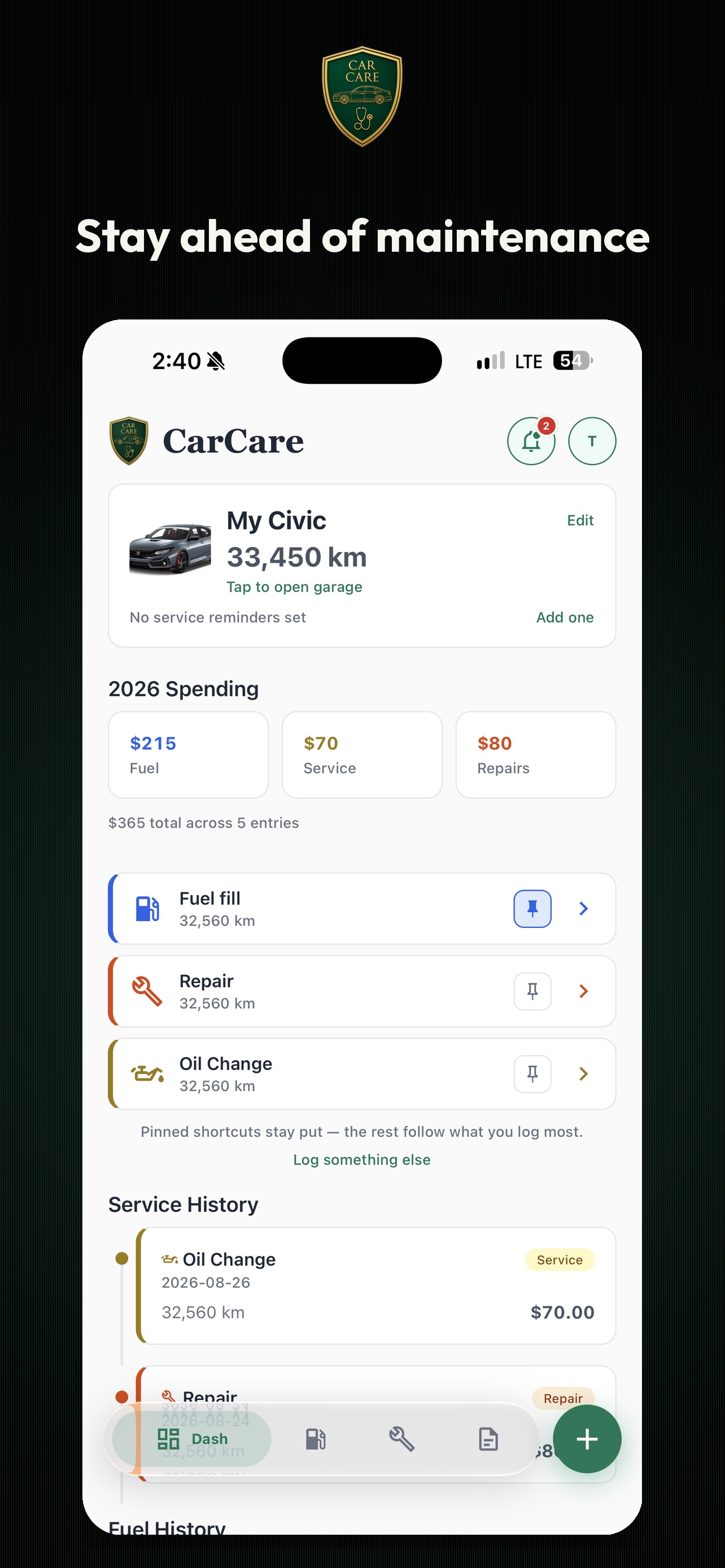 Screenshot 1 of CarCare - The Car App