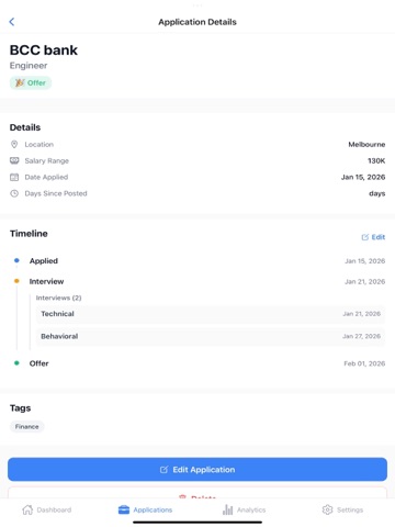 Job Search Tracker iPad screenshot