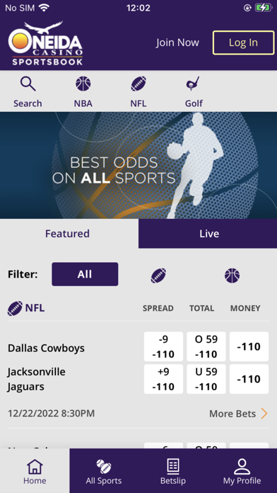 Oneida Casino Sportsbook Screenshot