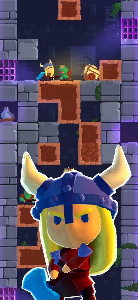 Once Upon a Tower - Discover the distinct character skins available, such as the valiant Viking princess, as she wields a powerful sword/axe and encounters intriguing tower inhabitants.