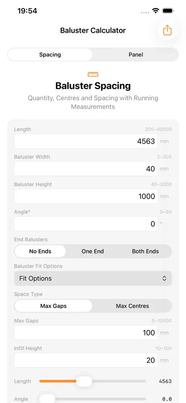 Baluster Spacing Calculator screenshot 1 of 4