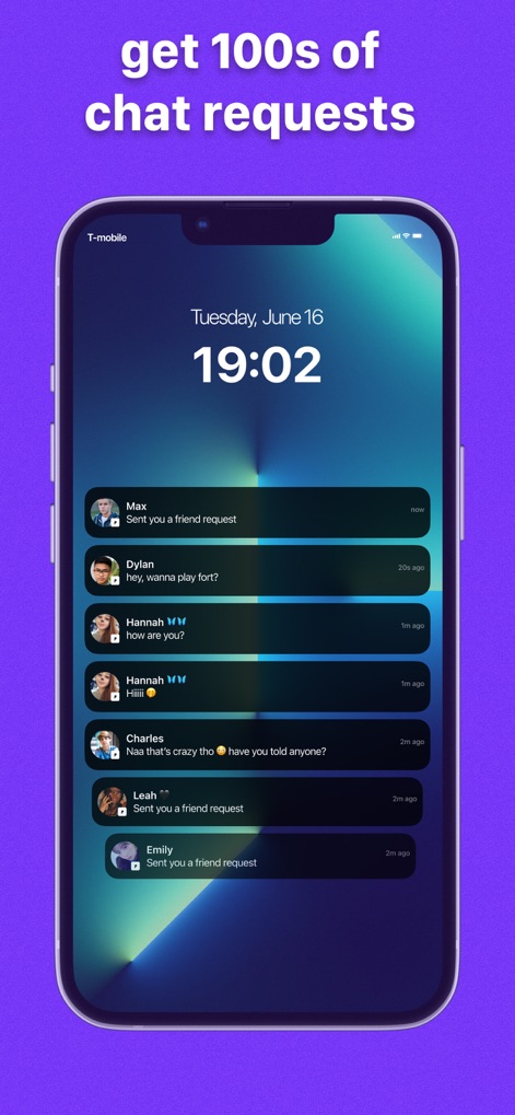 Peeps - Make New Friends - A tela de bloqueio do dispositivo mostra uma avalanche de notificações de pedidos de amizade e mensagens, evidenciando o alto nível de interação na plataforma.