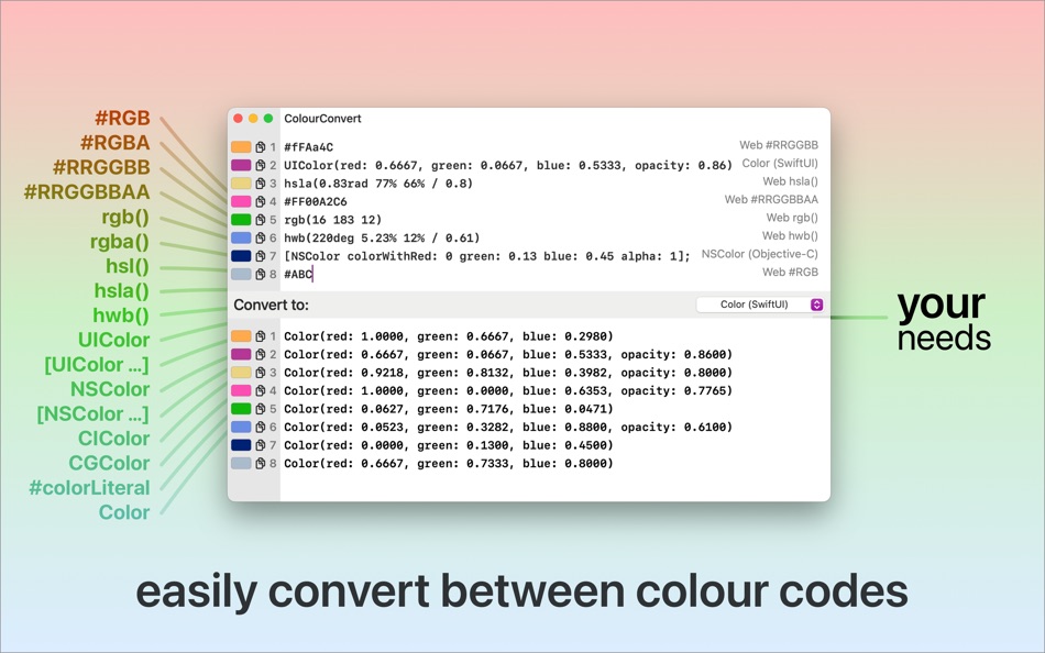 #1. ColourConvert (macOS) 由: Vincent Neo