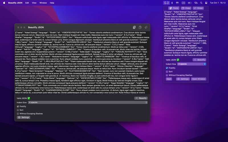 Beautify JSON screenshot