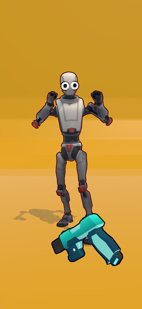 Ragdoll Shooting - Explore different targets with the sleek grey robot ragdoll character, ready to fall from the powerful blasts of the teal gun.